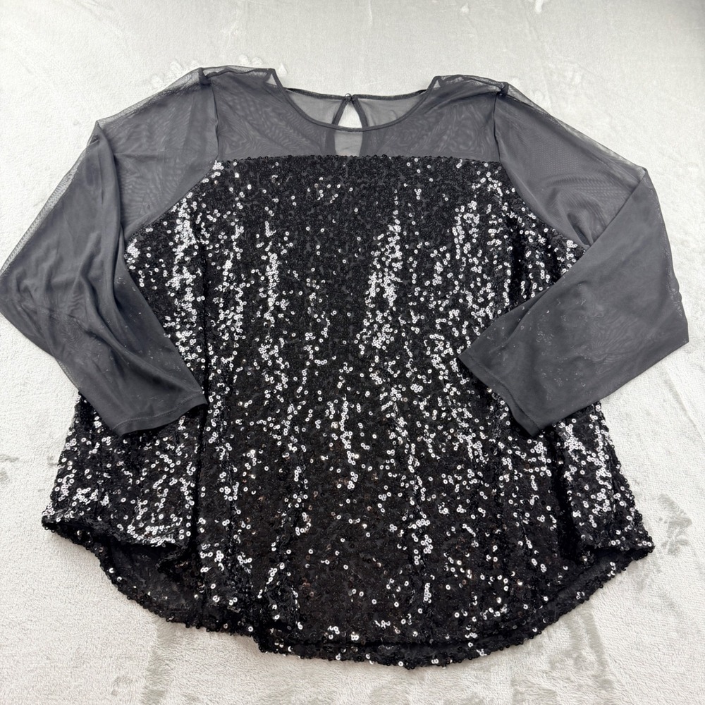 Torrid Black Sequin Mesh Yoke Long Sleeve Top Plus Women's Size 4